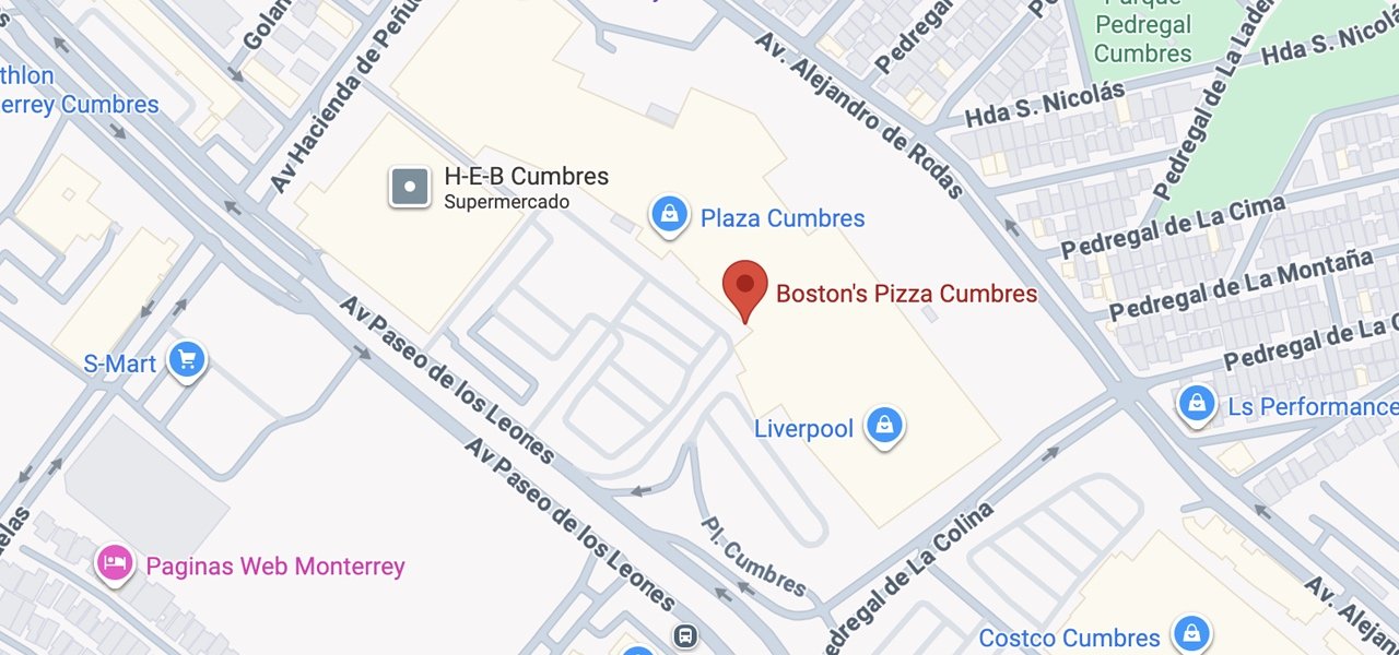 Mapa Boston's Pizza Cumbres