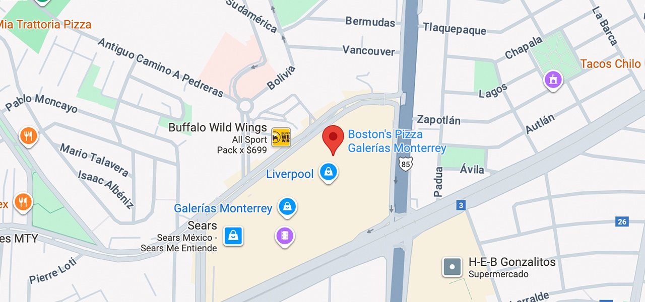 Mapa Boston's Pizza Galerías