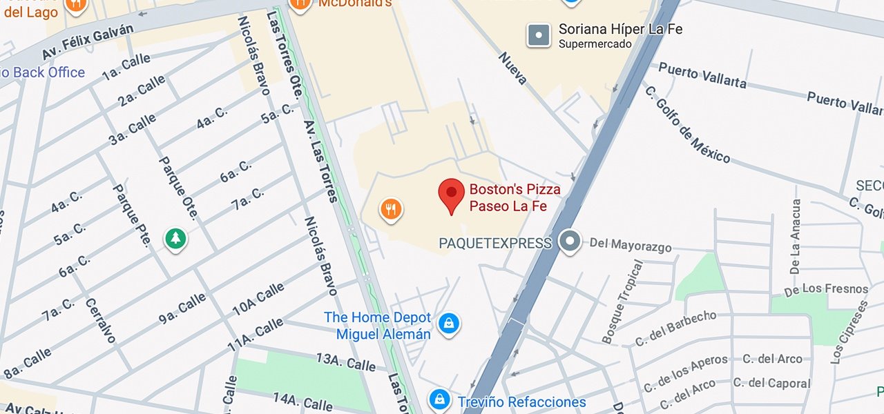 Mapa Boston's Pizza La Fe